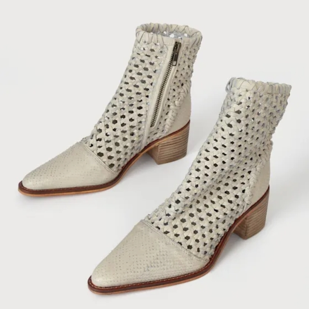 Free People Woven Cream Ankle Booties - Picture 2 of 13